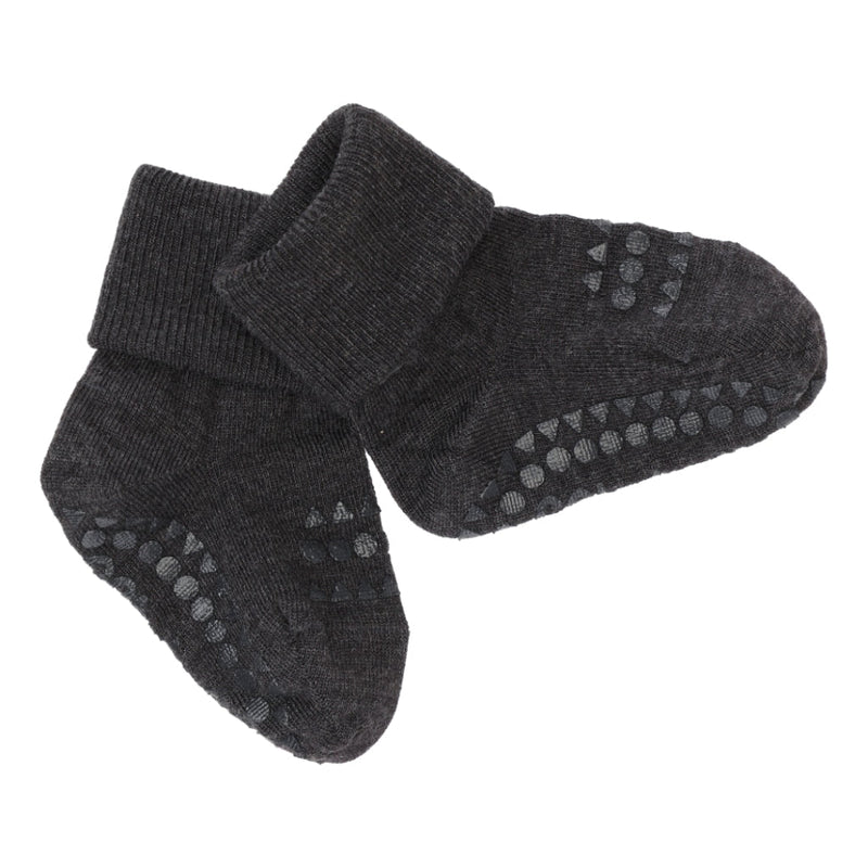 Antirutsch-Socken aus Wolle - Dark Grey Melange - mimiundmax.at