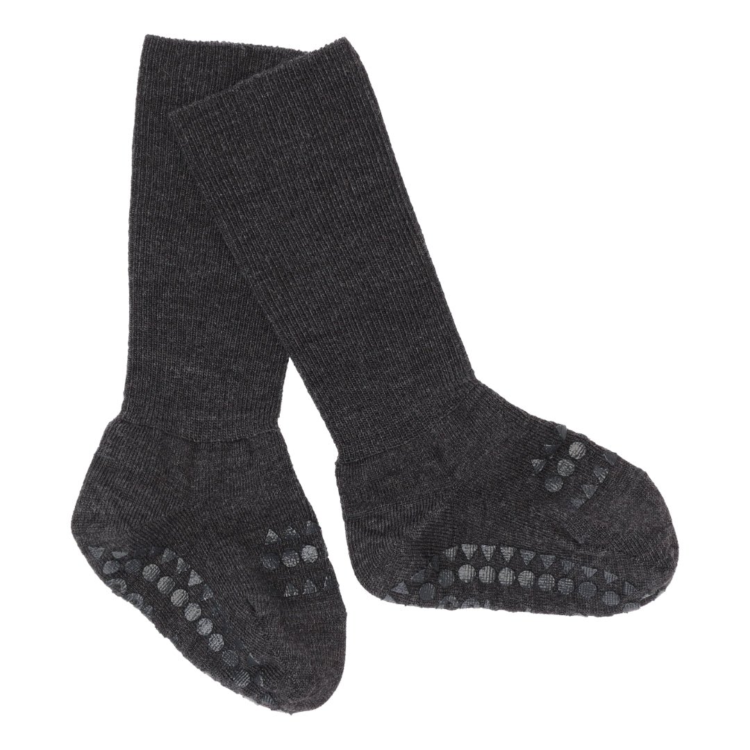 Antirutsch-Socken aus Wolle - Dark Grey Melange - mimiundmax.at