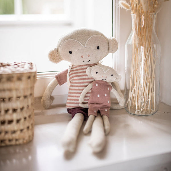 Kuscheltier Affe mit Baby, rot/aubergine - mimiundmax.at