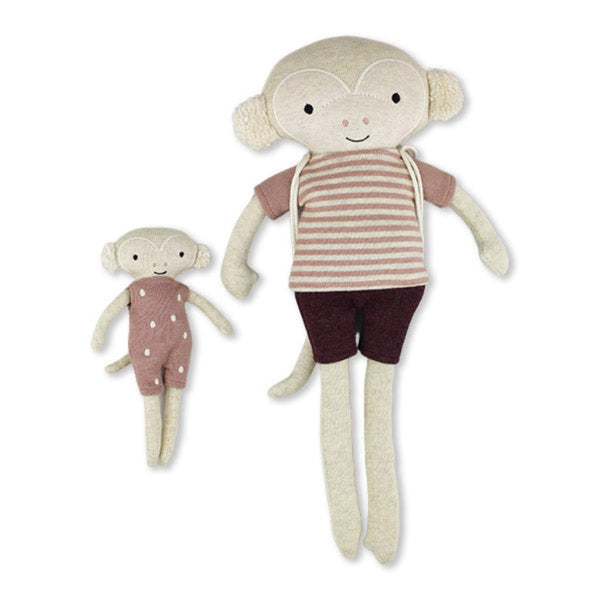 Kuscheltier Affe mit Baby, rot/aubergine - mimiundmax.at
