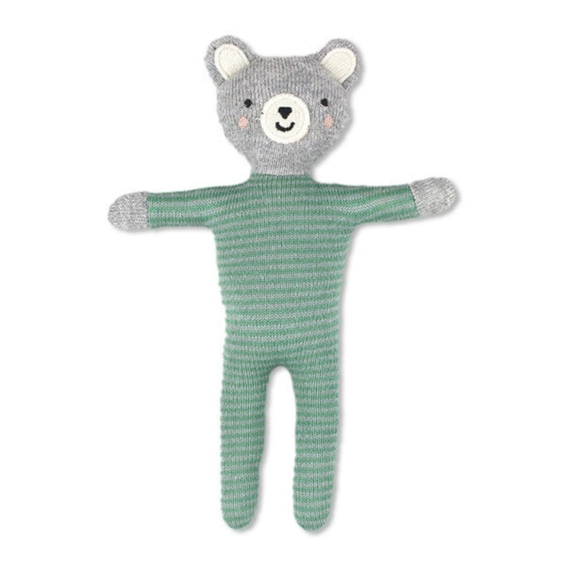 Kuscheltier 'Little Baby Bear', grau mit Streifen mint/puderblau - mimiundmax.at