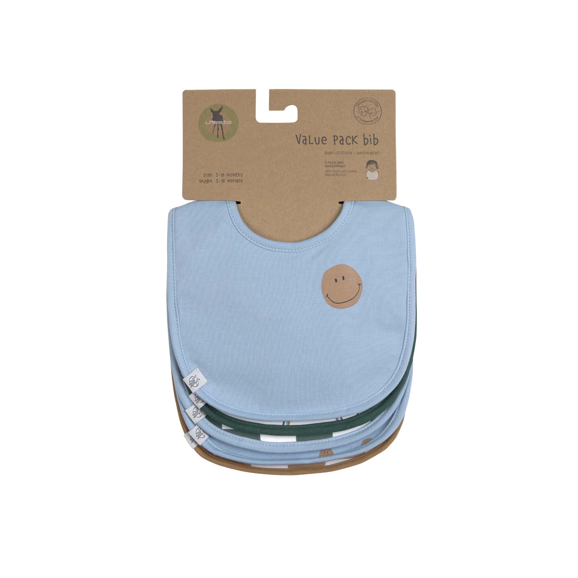 Lätzchen 'Happy rascals Smile', sky blue, 5er Set - mimiundmax.at