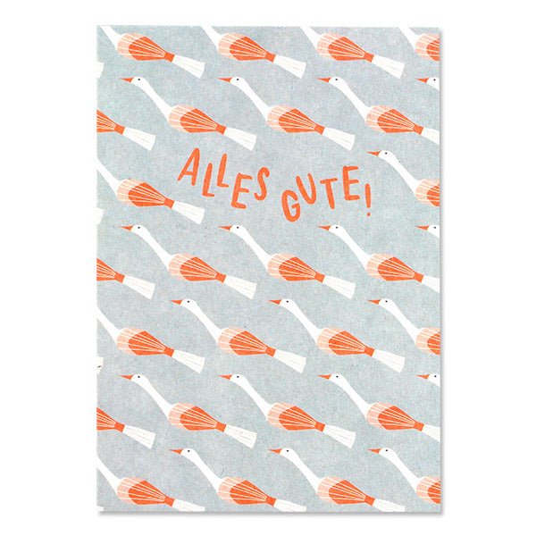 Postkarte 'Alles Gute', Gänse blau - mimiundmax.at