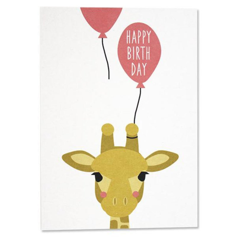Postkarte Giraffe mit Ballon "Happy Birthday" - mimiundmax.at