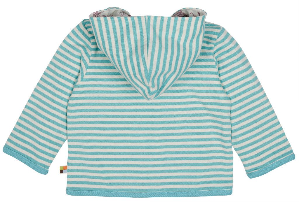 Wendeweste mit Kapuze, hellblau-gestreift, innen Zebra altrosa - mimiundmax.at