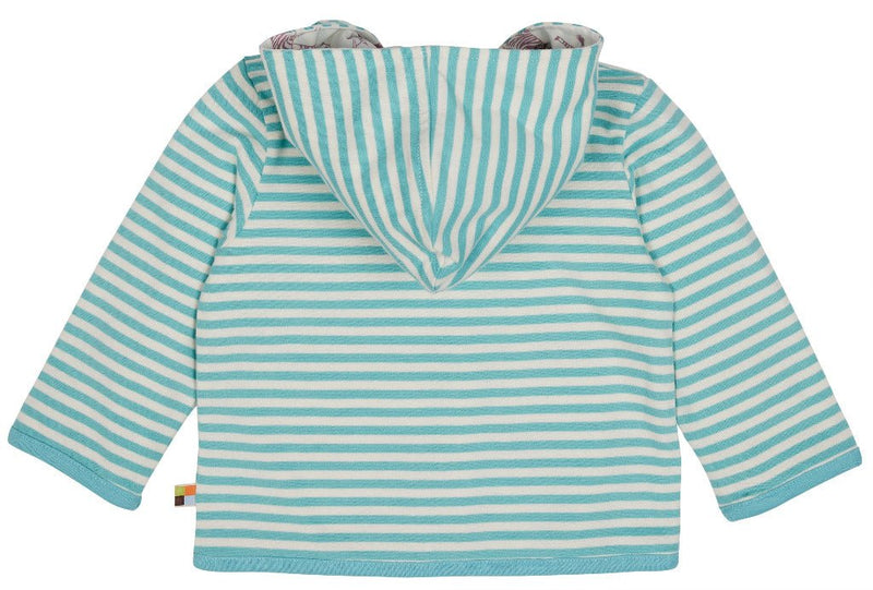 Wendeweste mit Kapuze, hellblau-gestreift, innen Zebra altrosa - mimiundmax.at