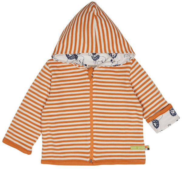 Wendeweste mit Kapuze, orange-gestreift, innen Löwe blau - mimiundmax.at
