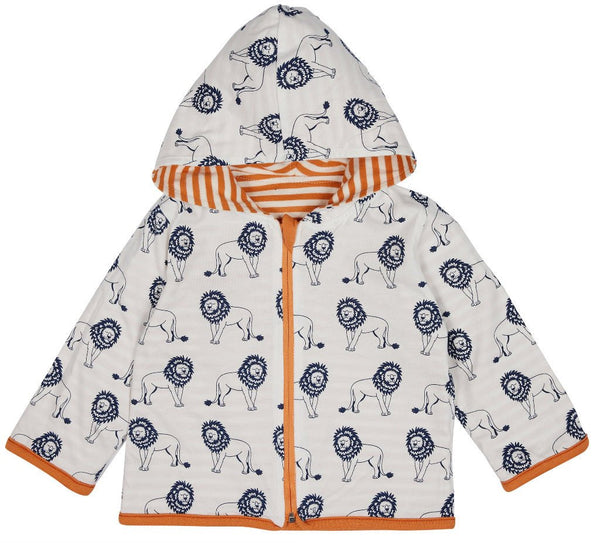 Wendeweste mit Kapuze, orange-gestreift, innen Löwe blau - mimiundmax.at